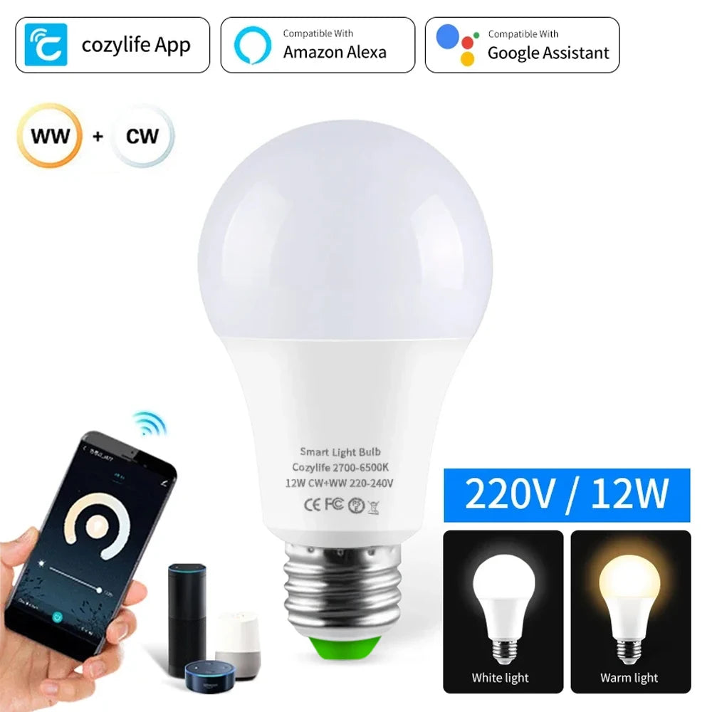 Ampoule LED intelligente E27 12W 15W 20W blanc mat moderne contrôle application 2700K 6500K