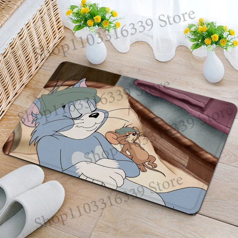 tapis sol jaune rose bleu vert turquoise dessins animés tom jerry antidérapant absorbant eau