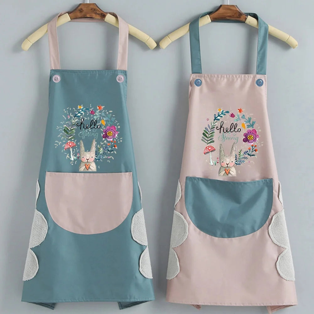 tablier cuisine femme floral hello spring poches serviette cœur décontracté