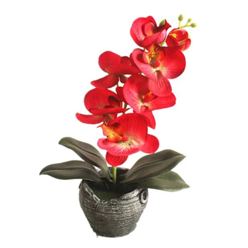 orchidée artificielle pot décoratif fleurs rouges oranges modernes intérieur décoration naturelle