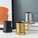 tasses céramique noir argent doré filetées hexagonales industriel