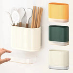 rangements muraux cuillères spatules baguettes cuisine blanc orange vert transparent moderne minimaliste