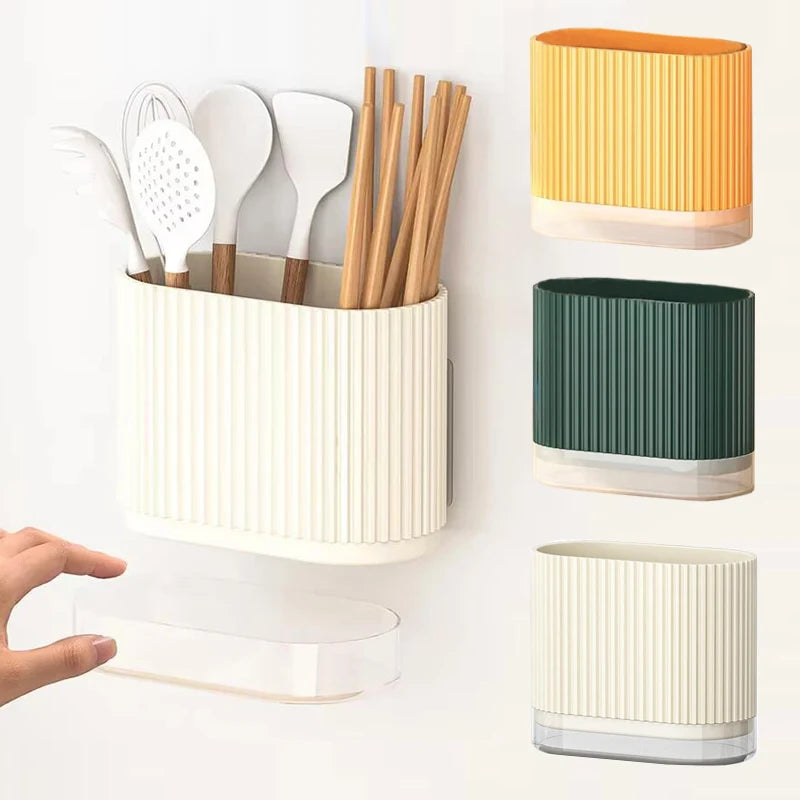 rangements muraux cuillères spatules baguettes cuisine blanc orange vert transparent moderne minimaliste