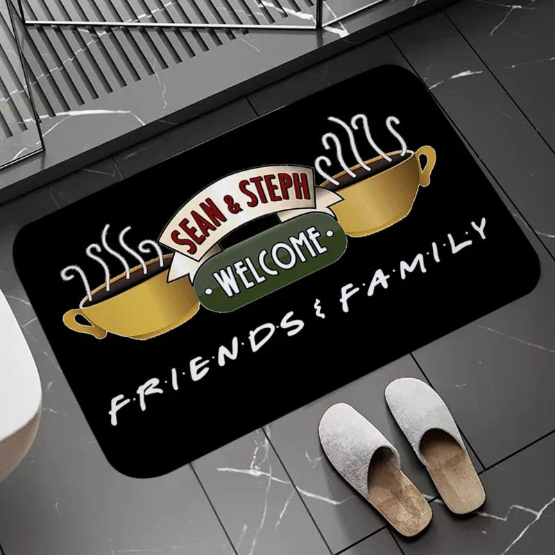 tapis central perk friends blanc vert noir moderne logo bienvenue salon chambre bain