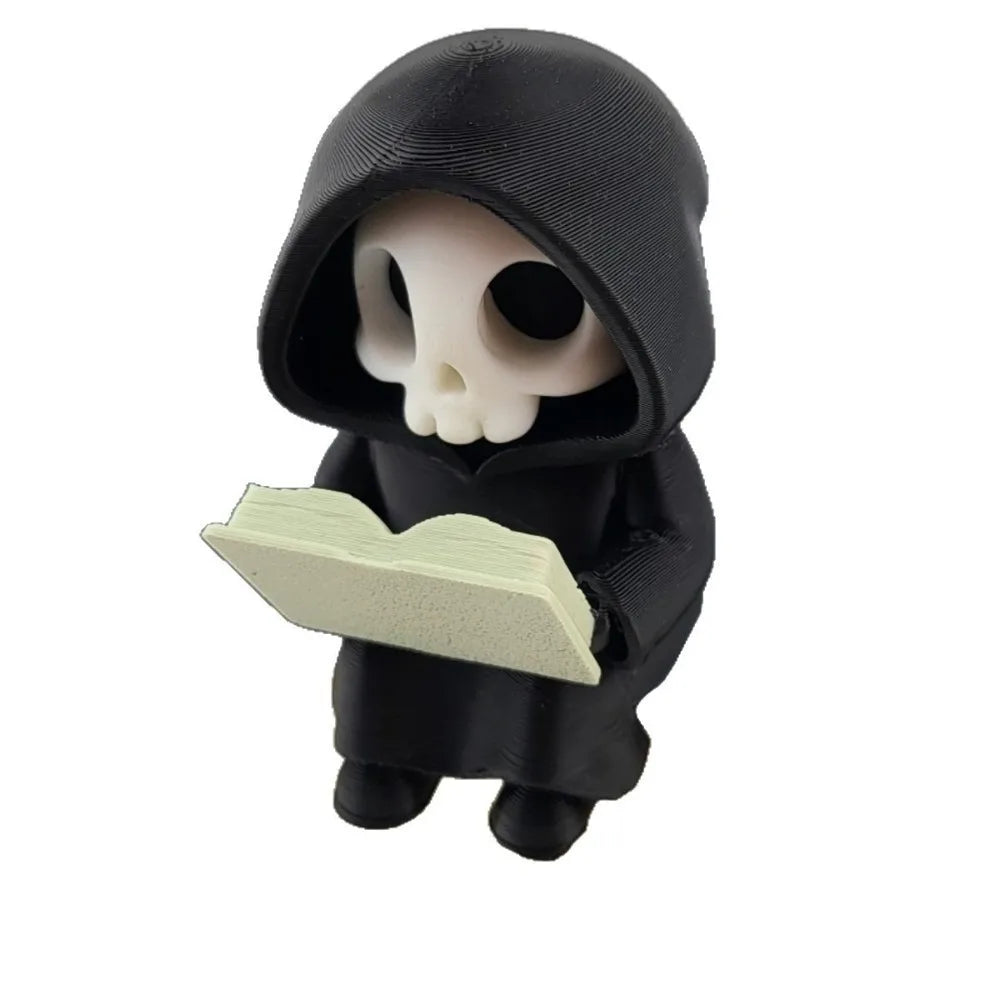 figurine gothique squelette lecture statuette fantôme noire minimaliste texture matestone livre blanc