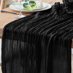 table chemin moderne élégante crêpe plissée noir polyester maison 90x180cm 90x300cm