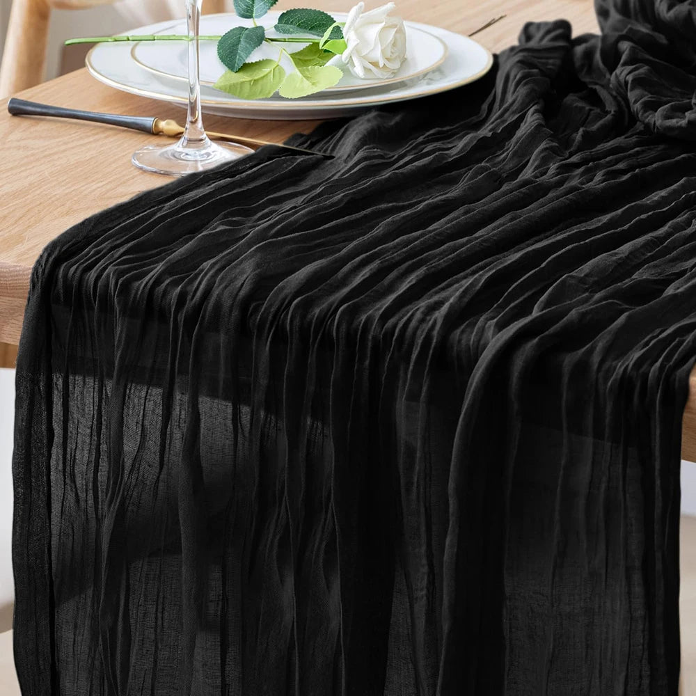 table chemin moderne élégante crêpe plissée noir polyester maison 90x180cm 90x300cm