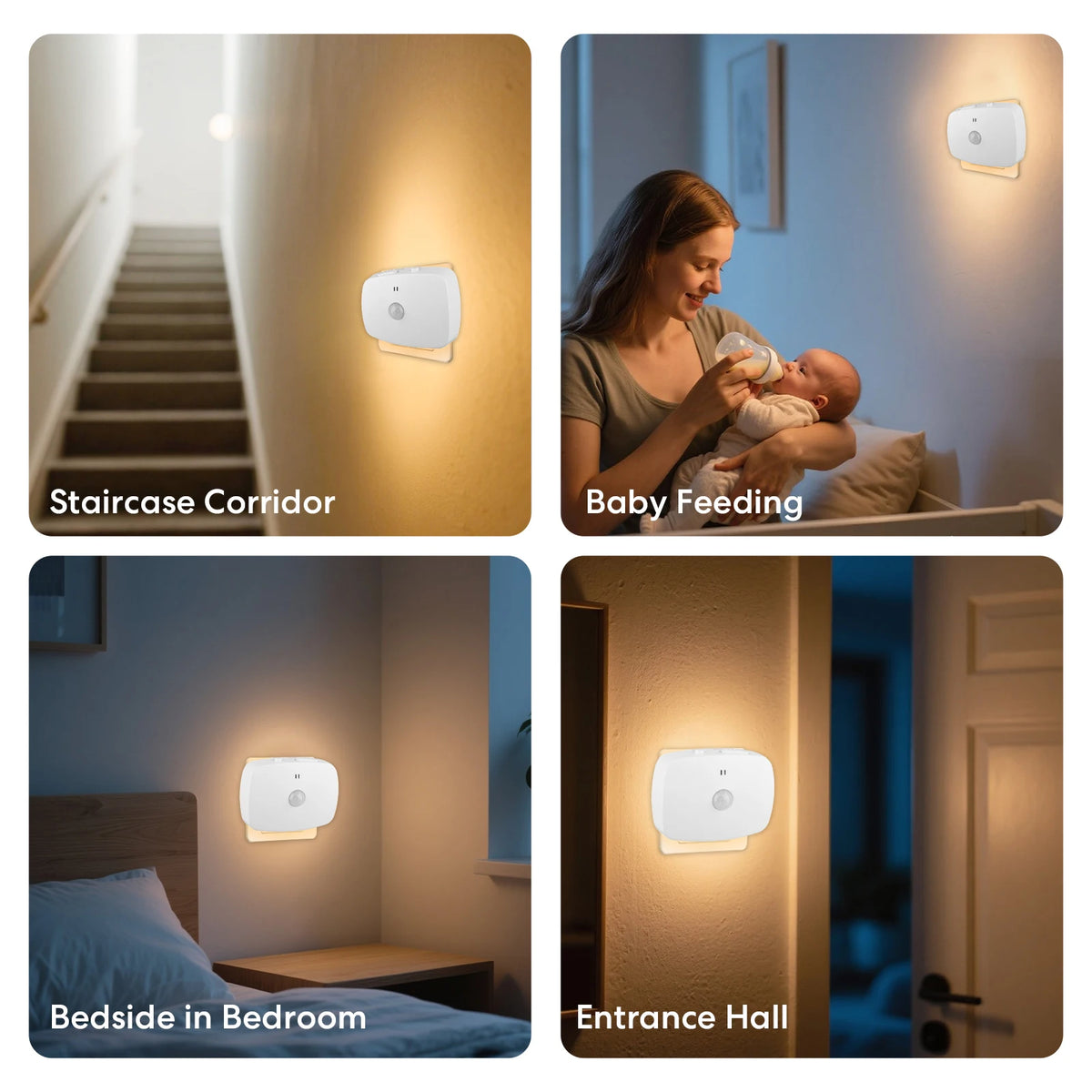 lampe nuit led blanc moderne capteur mouvement adhésif interrupteur manuel auto off night cold