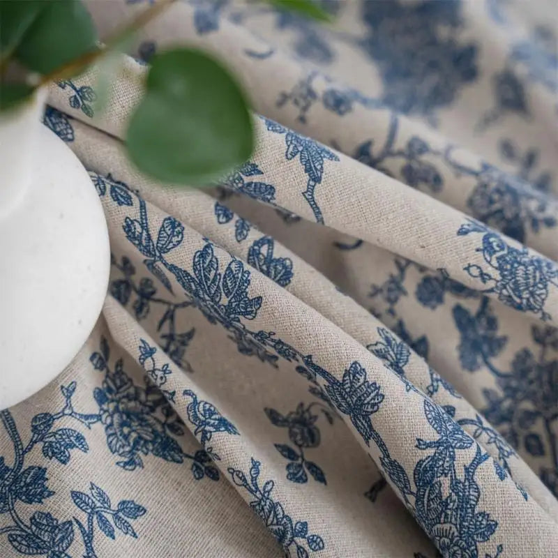 nappe table fleurs bleu coton polyester lavable machine saison thèmes classique vintage tassels