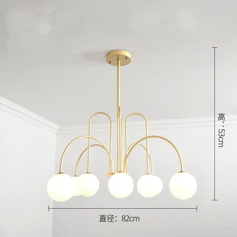 lustre moderne rouge noir doré sphères blanches opaques suspension salon chambre