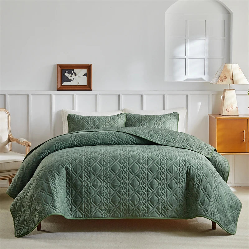 parure lit blanche couvre lit matelassé motif géométrique moderne deux taies oreiller