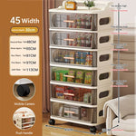 meuble rangement mobile tiroirs roulettes beige clair rayures horizontales moderne