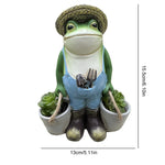 statue grenouille verte bleue jardin résine décorative pots fleurs outils pelle pioche chapeau succulentesintérieurextérieur