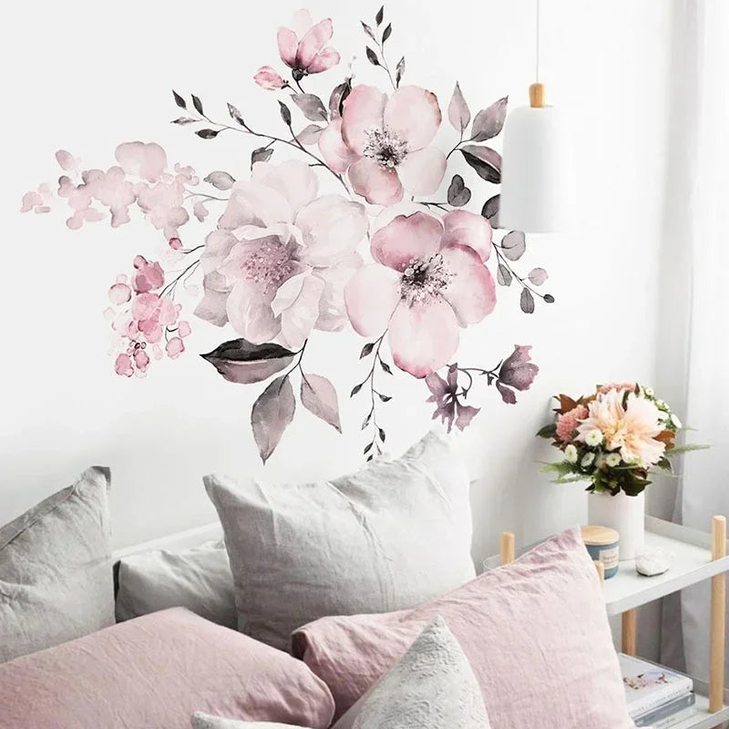 décoration murale fleurs aquarellées rose bohème romantique moderne salon chambre