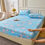 drap housse floral imprimé fleurs colorées moderne elastique oreillers assortis adultes chambre verte blanche