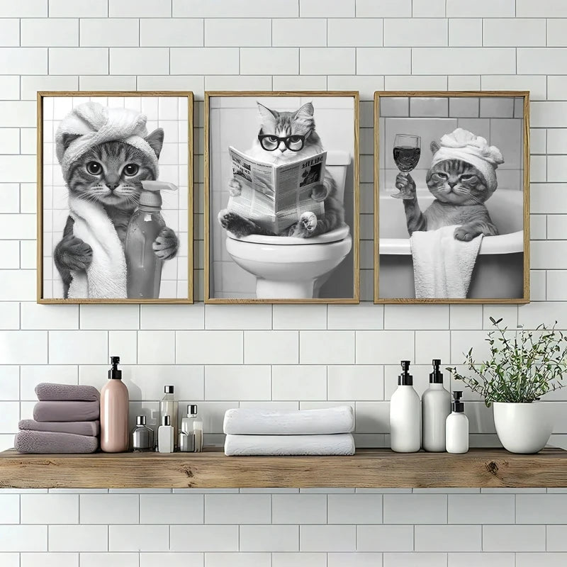 affiche moderne toile imprimée chats humoristiques salle bains toilettes décoration mur sans cadre