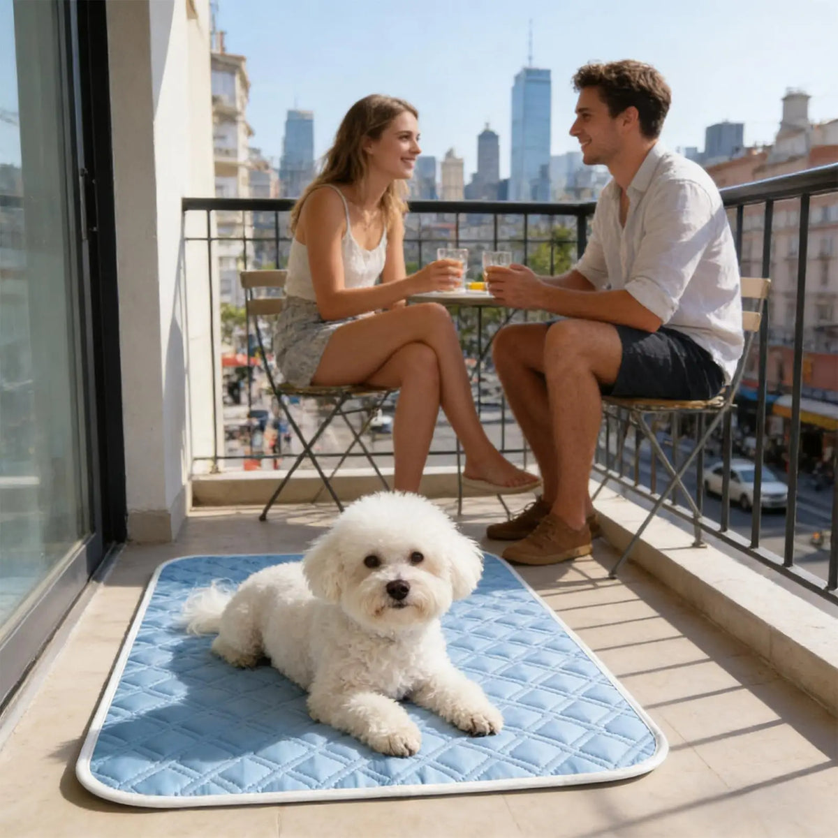 tapis rafraîchissant animal compagnie bleu gris hexagonal alvéolé moderne 50x35cm