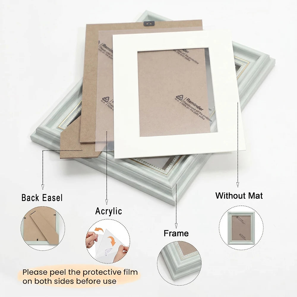 cadre photo rose clair gris clair illustrations animales transparent classique équerre dos large profondeur
