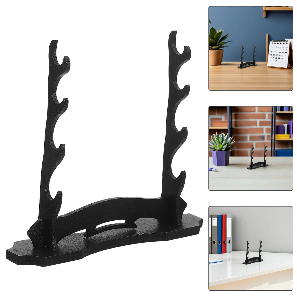 support épée bois brut niveaux fixation mur décoration japonaise noire 11cm haute
