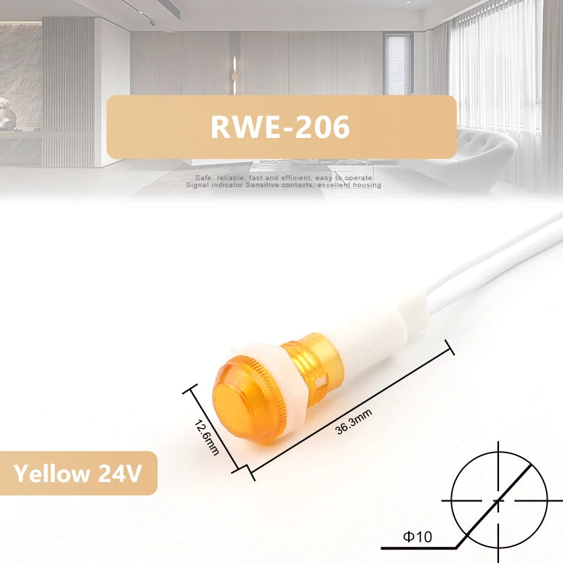 signal indicateur led rouge vert jaune 12v 220v 380v moderne câble blanc 10mm translucent