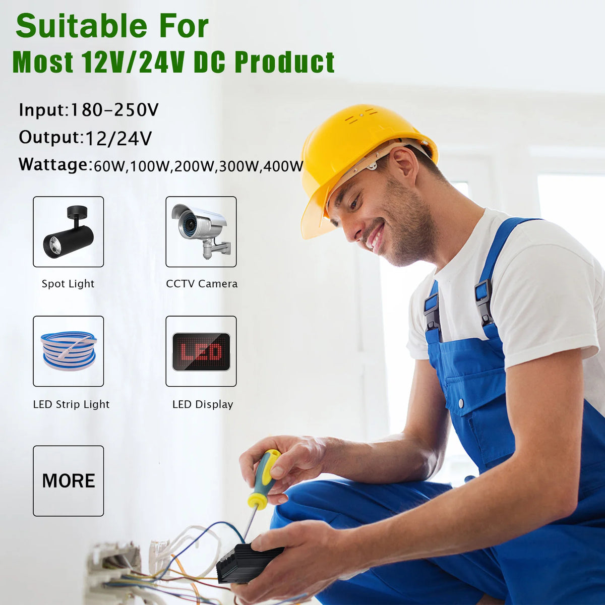 alimentation led 12v 24v 60w 100w 150w 200w 300w 400w transformateur silencieux gris perforé