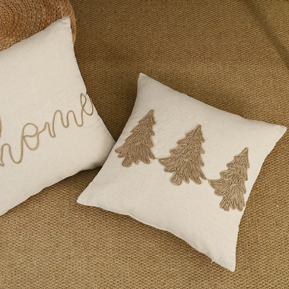 housses coussins motif feuilles texte love coton polyester beige rustique adhésifs tassels decoration