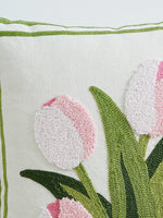 housse coussin brodée tulipes fleurs décoratives lit salon chambre polyester