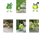 statuette grenouille verte mignonne cartoon collier pois parapluie noir fleur bleue jardin extérieur ornement