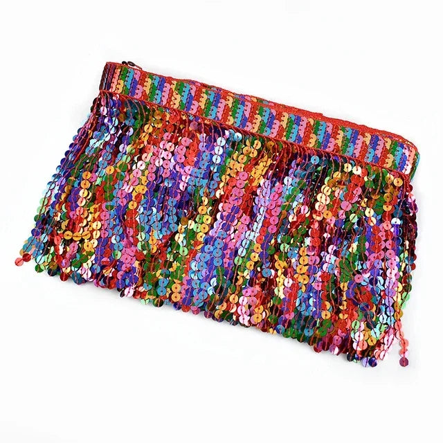 frange pailletée multicolore dentelle perlée élastiquée jupe élégante décoration vêtement textile maison DIY