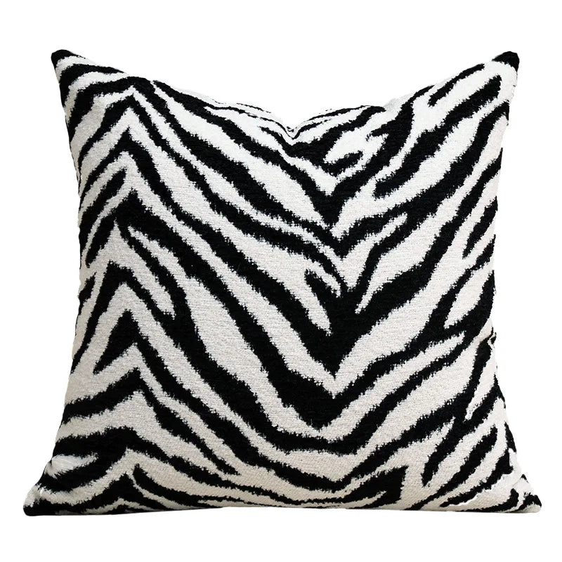 taies d'oreiller carrées rayées noires blanches modernes adhésives 45x45cm coton polyester