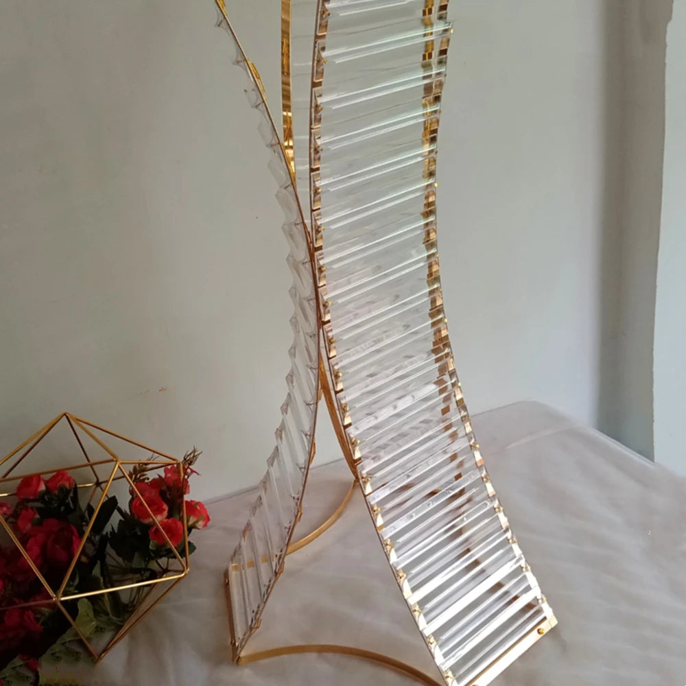 support floral transparent finition dorée rayures horizontales moderne élégant vase table