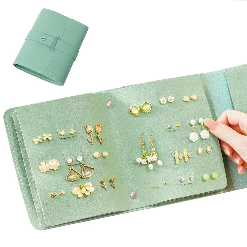organisateur bijoux boîte carnet repliable simili cuir transparent moderne fermoir boucles d'oreilles
