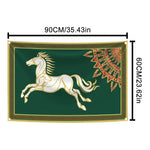 tapisserie artisanale vert foncé cheval galopant feuilles stylisées dorés décoration intérieure traditionnelle