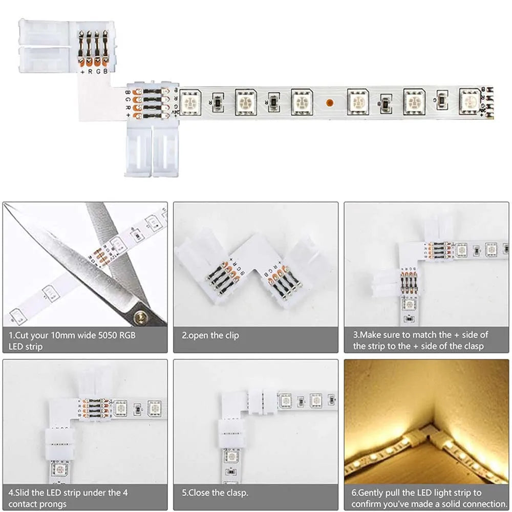 connecteurs led angle 90 degrés blanc pin rgb 12v clips instructions guide