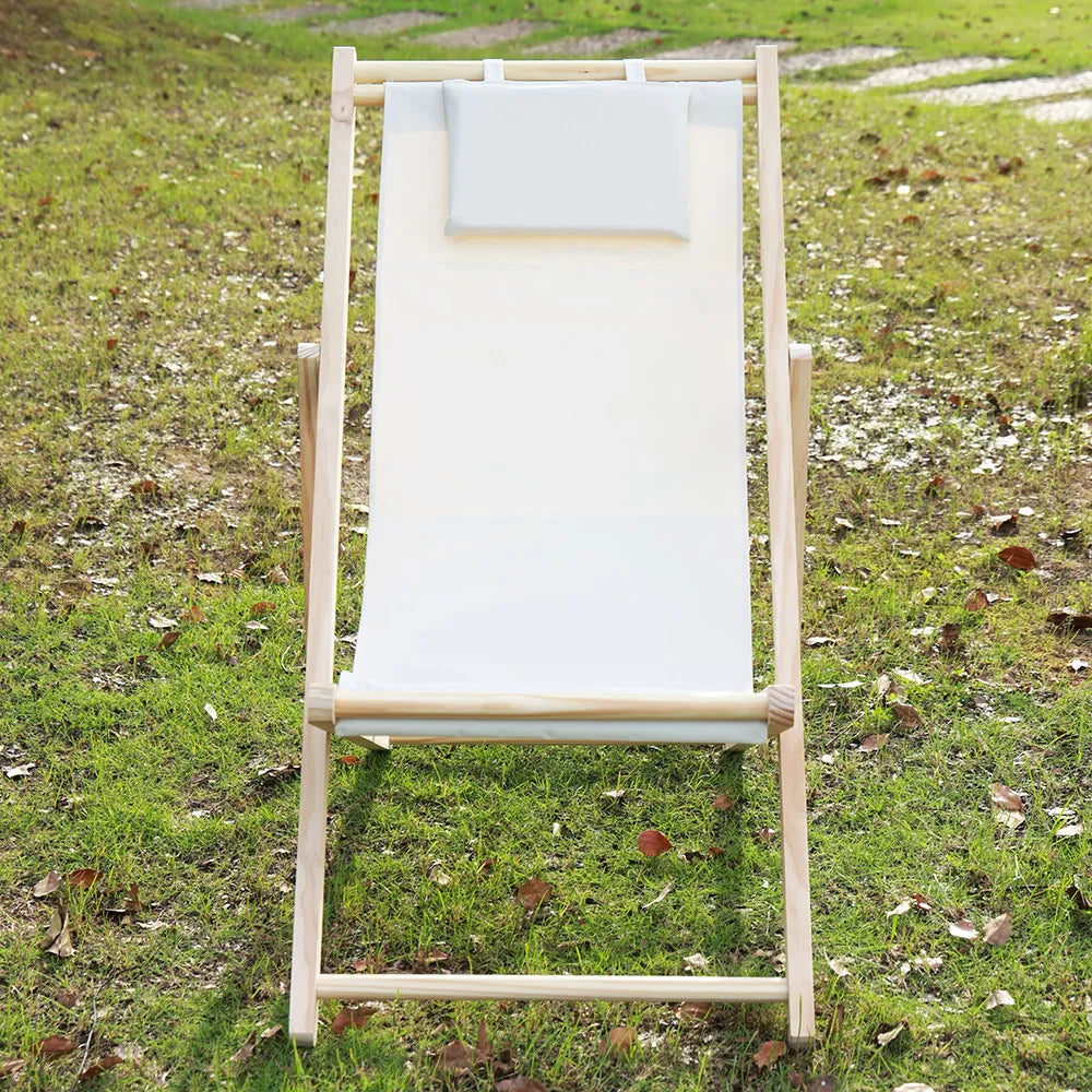 chaise longue pliable bois massif toile rayée plateau d'appoint plage