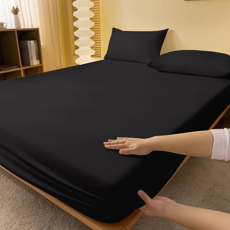 housse lit uni noir adhésive polyester moderne lit taille large variée deux taies oreillers