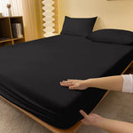 housse lit uni noir adhésive polyester moderne lit taille large variée deux taies oreillers
