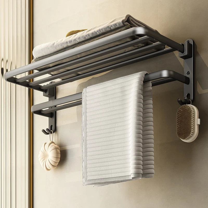 porte serviettes mural pliable noir mat aluminium double barres 50cm moderne minimaliste crochets