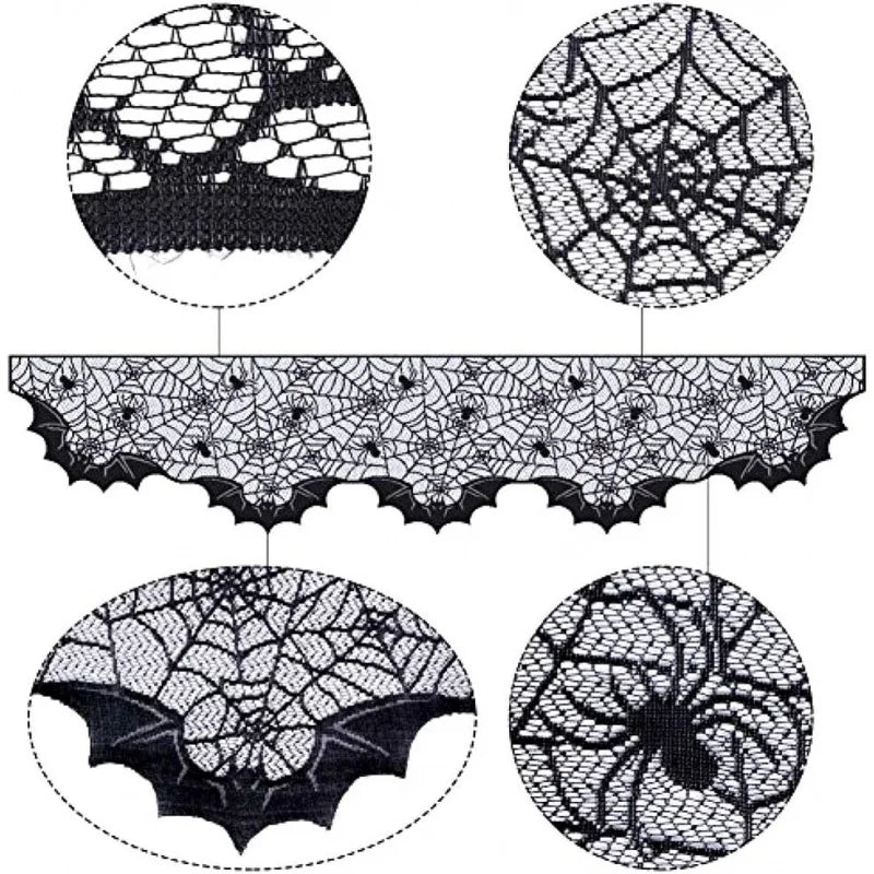 décoration halloween rideau noir toile araignée dentelle gothique ambiance sombre festif 200cm 50cm