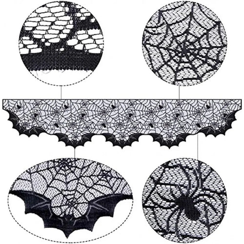 décoration halloween rideau noir toile araignée dentelle gothique ambiance sombre festif 200cm 50cm