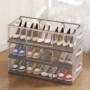 boîtes rangement chaussures empilables pvc transparentes maille métallique moderne gris blanc noires