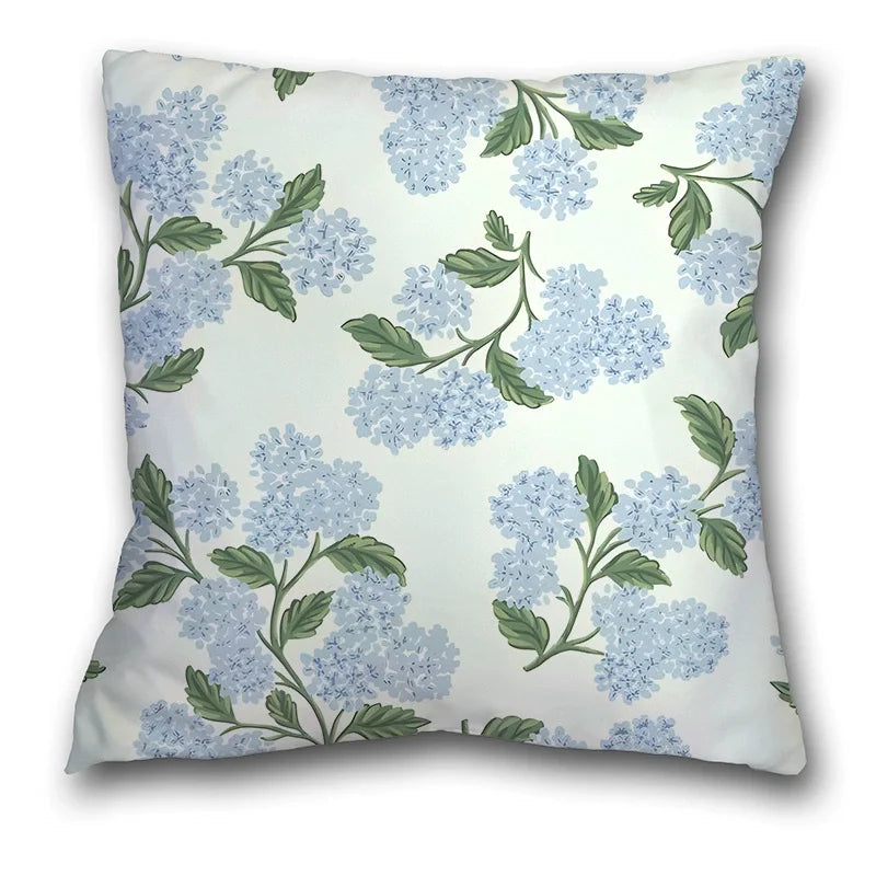 taies d'oreiller lin vintage fleurs hortensia non toxiques respectueux environnement hôtelière 450x450mm