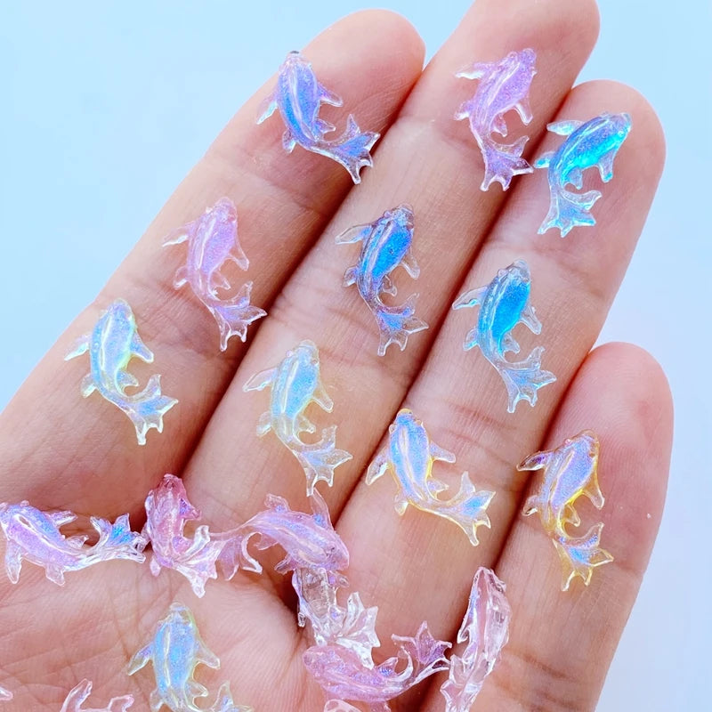 poissons résine miniature transparents violet bleu jaune rose décoration mariage scrapbooking ongles artisanat artificiels