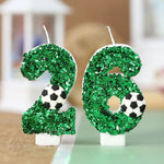 bougies anniversaire numérotées vertes paillettes ballon football décoratives enfants gâteau fête sportive