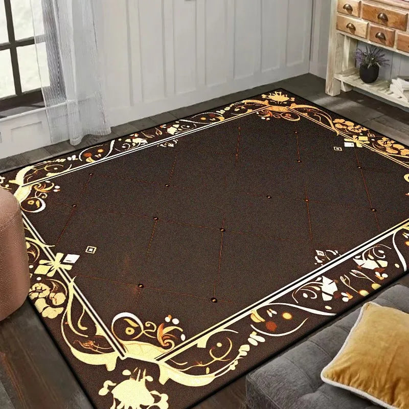 tapis géométrique noir or marron moderne salon chambre élégant motifs floraux 40x60cm