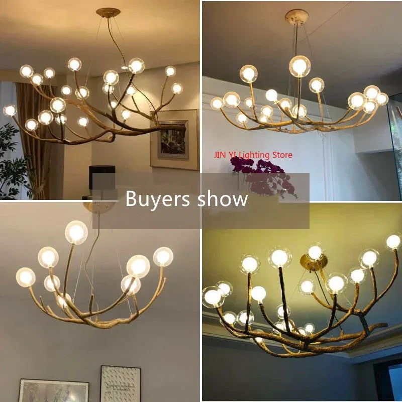 Suspension lumineuse moderne dorée branches naturelles translucides ampoules led g4