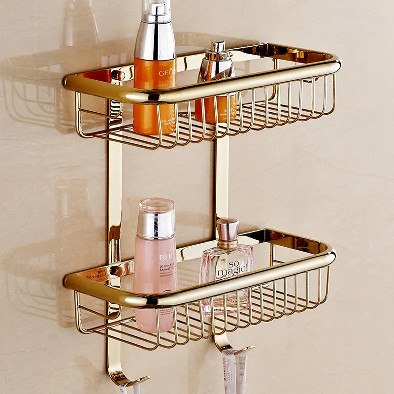 étagère salle bain double niveau or chrome moderne minimaliste clips inclusion vis écrous