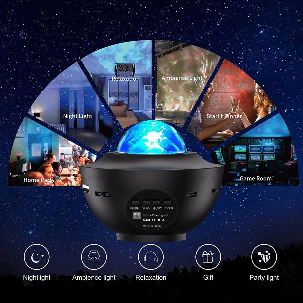 projecteur lumière étoile bluetooth télécommande couleurs dynamiques ambiance nocturne aurore boréale