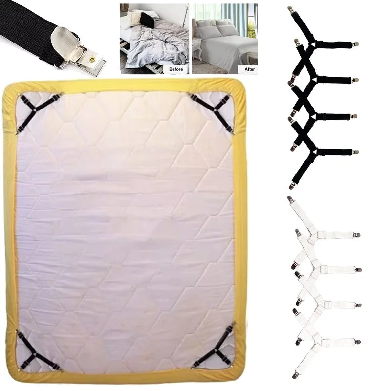 attaches drap réglables sangles élastiques clips métalliques drap housse noir blanc rose jaune minimaliste.functional