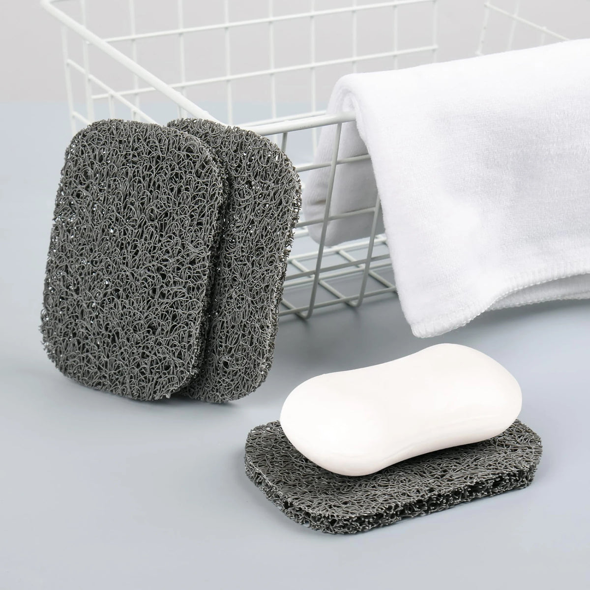éponges savon antidérapantes auto drainantes adhésives moderne gris beige marron clair fibreuse douche salle